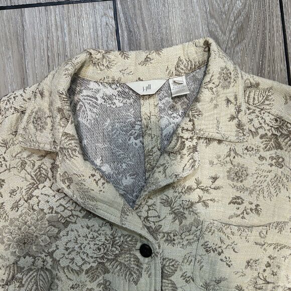 J Jill Womens Blazer Large Beige Floral Pockets Button Up Tapestry Church Office - Picture 2 of 12